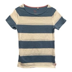 Boden Blue and Cream Striped Short Sleeve Tee With Pink Trim Size 6
